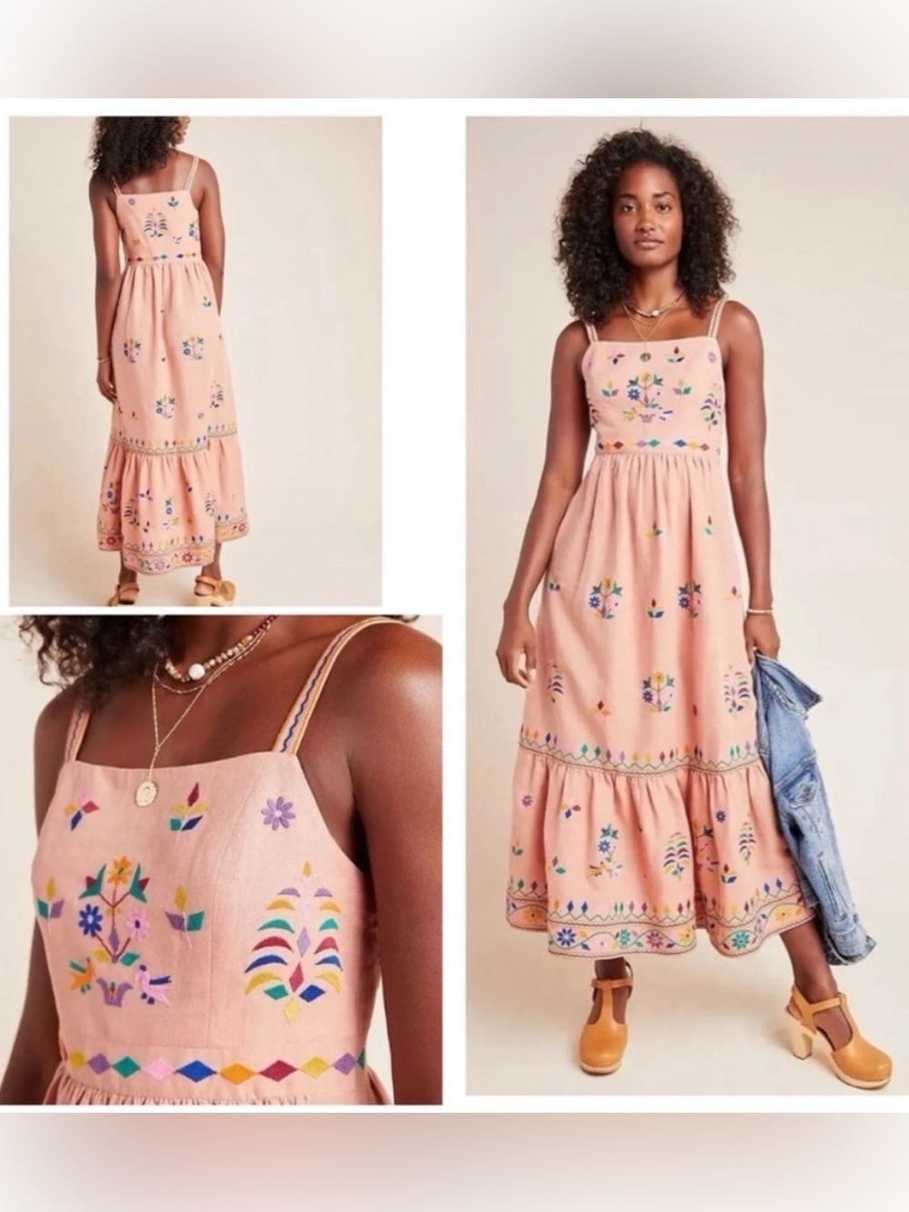 Payal Pratap Anthropologie Amber Embroidered Maxi Dress India sz XS Linen Blend